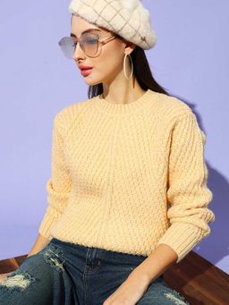 STREET 9 - Off White Ribbed Full Sleeves Sweater