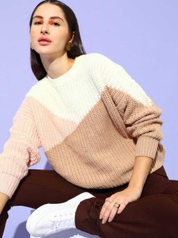 STREET 9 - Brown Colorblock Full Sleeves Sweater