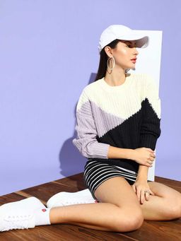 STREET 9 - Purple Colorblock Full Sleeves Sweater