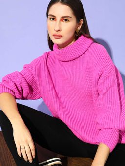 STREET 9 - Pink High Neck Full Sleeves Sweater