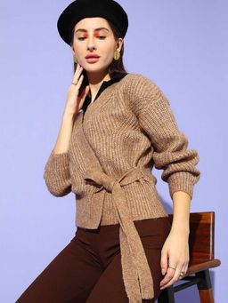 STREET 9 - Brown Full Sleeves Tie Up Cardigan