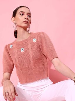 STREET 9 - Peach Half Sleeves Crop Sweater