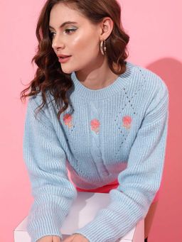 STREET 9 - Blue Full Sleeves High Neck Sweater