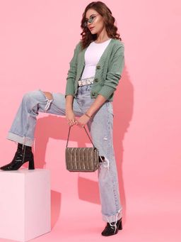 STREET 9 - Green Cable Knit Cardigan