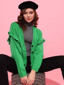 STREET 9 - Green Full Sleeves Frill Cardigan