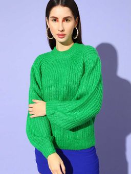 STREET 9 - Green Ribbed Full Sleeves Sweater