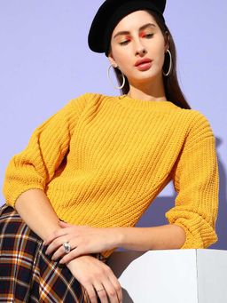 STREET 9 - Yellow Ribbed Full Sleeves Sweater