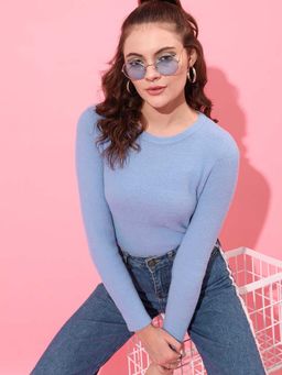 STREET 9 - Blue Boucle Round Neck Pullover