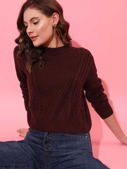 STREET 9 - Burgundy Cable Knit Pullover