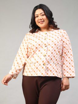 Oxolloxo - Women Plus Size Multicolor Check Long Sleeve Round Neck Button-Down Shirt
