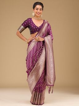 Koskii - Wine Zari Banarasi Saree with Unstitched Blouse