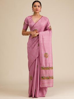 Koskii - Women Chikankari Silk Saree With Unstitched Blouse