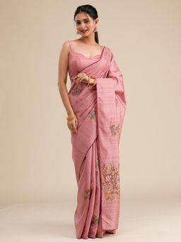 Koskii - Women Chikankari Silk Saree With Unstitched Blouse