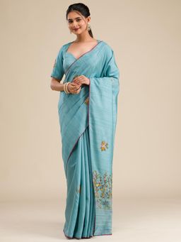 Koskii - Women Chikankari Silk Saree With Unstitched Blouse
