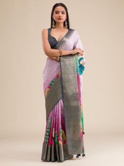 Koskii - Women No Work (Plain) Tissue Saree With Unstitched Blouse