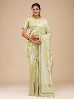 Koskii - Women Stonework Silk Saree With Unstitched Blouse