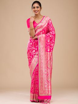 Koskii - Women Stonework Silk Saree With Unstitched Blouse