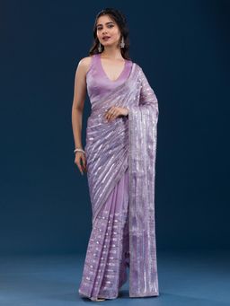 Koskii - Lavender Sequins Semi Crepe Saree with Unstitched Blouse