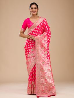 Koskii - Women Stonework (Gold) Silk Saree With Unstitched Blouse