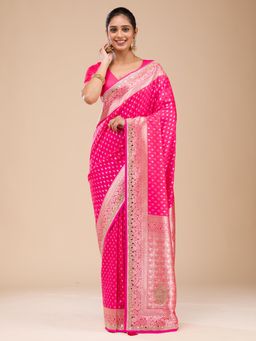 Koskii - Women Stonework (Gold) Silk Saree With Unstitched Blouse