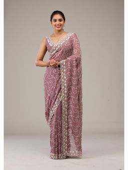 Koskii - Lavender Sequins Georgette Saree with Unstitched Blouse
