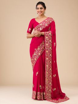 Koskii - Maroon Sequins Georgette Saree with Unstitched Blouse