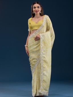 Koskii - Mustard Embellished Georgette Saree with Unstitched Blouse