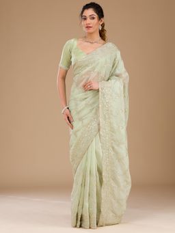 Koskii - Women Gotapatti Tissue Saree With Unstitched Blouse