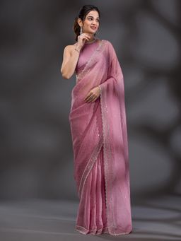 Koskii - Women Stonework (Gold) Tissue Saree With Unstitched Blouse