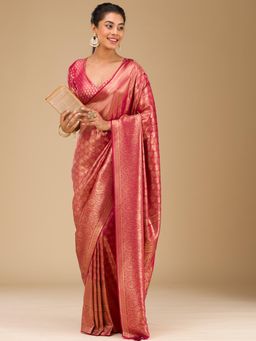 Koskii - Maroon Handloom Art Silk Saree with Unstitched Blouse