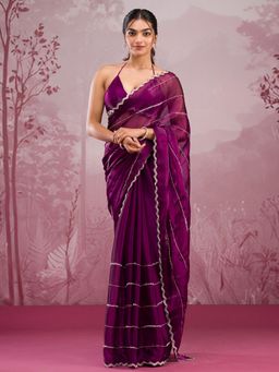 Koskii - Wine Embellished/Sequined Georgette Saree with Unstitched Blouse
