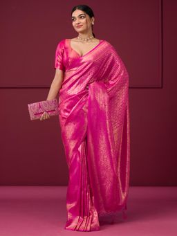 Koskii - Pink Zari Art Silk Saree with Unstitched Blouse