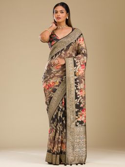 Koskii - Women Zariwork (Gold) Silk Saree With Unstitched Blouse
