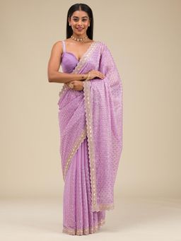 Koskii - Women Cutdana Chiffon Saree With Unstitched Blouse