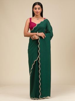 Koskii - Women Stonework (Gold) Soft Raw Silk Saree With Unstitched Blouse