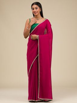 Koskii - Wine Stonework Art Silk Saree with Unstitched Blouse