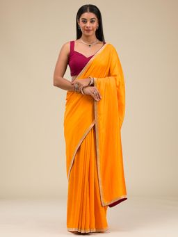 Koskii - Women Stonework (Gold) Soft Raw Silk Saree With Unstitched Blouse