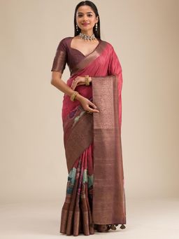 Koskii - Women No Work (Plain) Tissue Saree With Unstitched Blouse