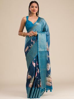 Koskii - Women No Work (Plain) Tissue Saree With Unstitched Blouse
