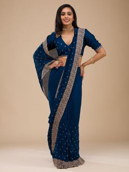 Koskii - Women Zariwork
                  (Gold) Soft Raw Silk Saree With Unstitched Blouse - 2