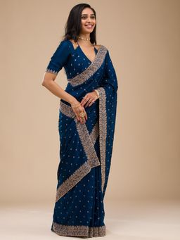 Koskii - Women Zariwork
                  (Gold) Soft Raw Silk Saree With Unstitched Blouse - 7