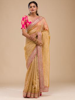 Koskii - Women Sequins Tissue Saree With Unstitched Blouse