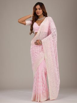 Koskii - Women Sequins Georgette Saree With Unstitched Blouse
