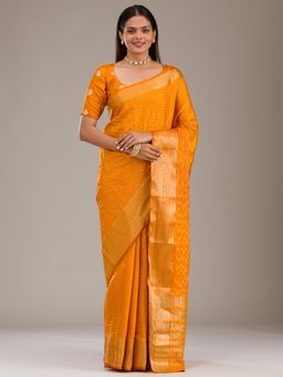 Koskii - Women Zariwork (Gold) Silk Saree With Unstitched Blouse