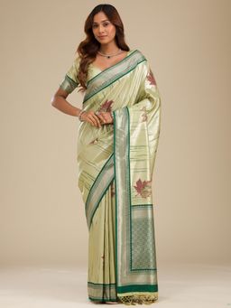 Koskii - Women Zariwork (Gold) Silk Saree With Unstitched Blouse