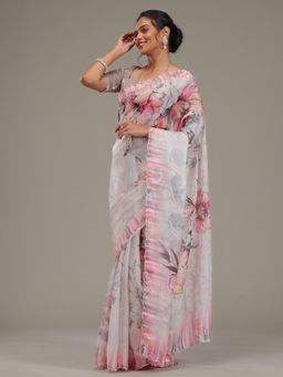 Koskii - Cream Embellished Tissue Saree with Unstitched Blouse