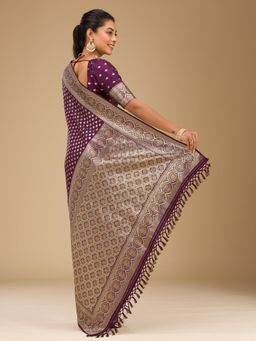 Koskii - Turquoise Blue Stonework Art Silk Saree with Unstitched Blouse