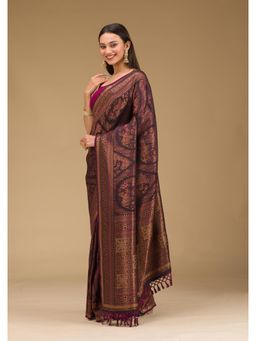 Koskii - Wine Stonework Art Silk Saree with Unstitched Blouse