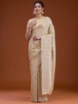 Koskii - Women Zariwork (Gold) Silk Saree With Unstitched Blouse