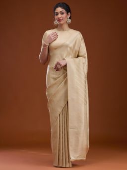 Koskii - Women Zariwork (Gold) Silk Saree With Unstitched Blouse